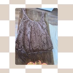 BKE Brown Lace Fringe Tank Top